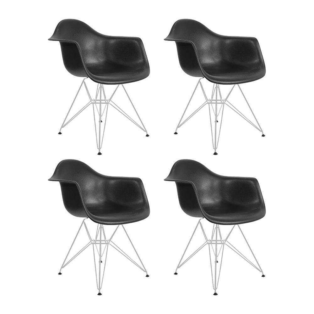 Kit 4 Poltronas Eames Eiffel Preta Com Braço Daw Ferro Branco - Cor: Branco