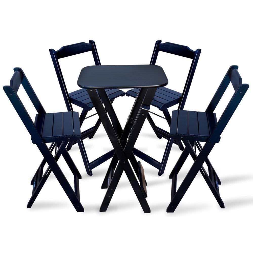 Jogo De Mesa E 4 Cadeira Bistro Dobravel Preto Cor: Preto