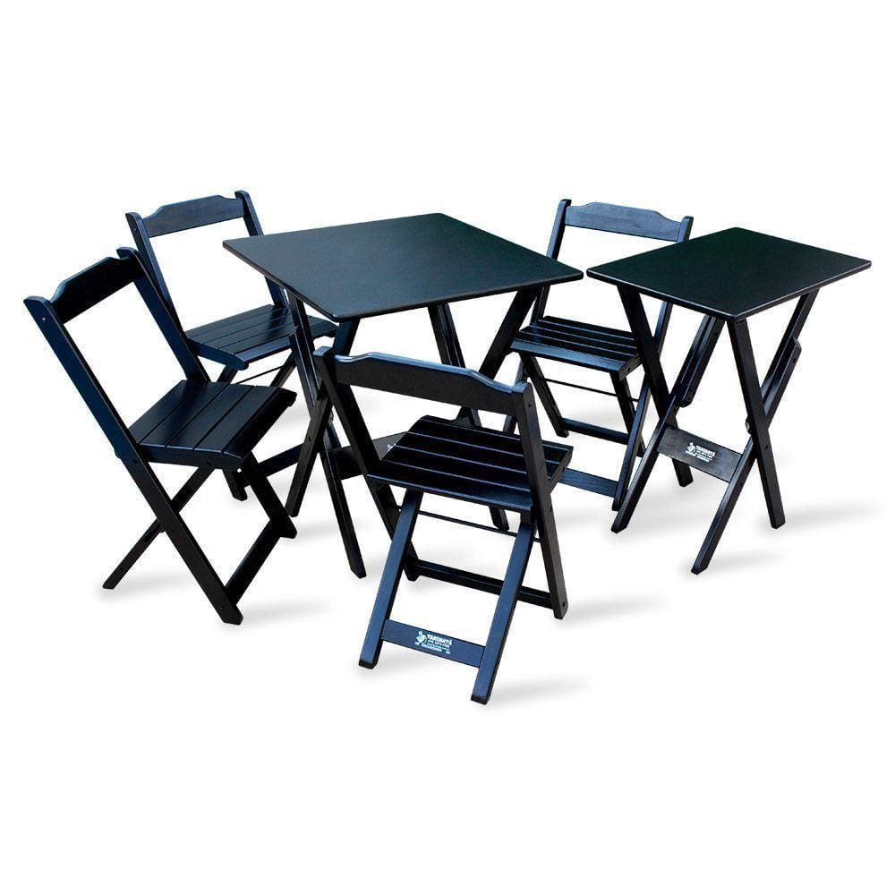 Jogo De Mesa 60x60 Com 4 Cadeiras E Mesa Aparador Preto