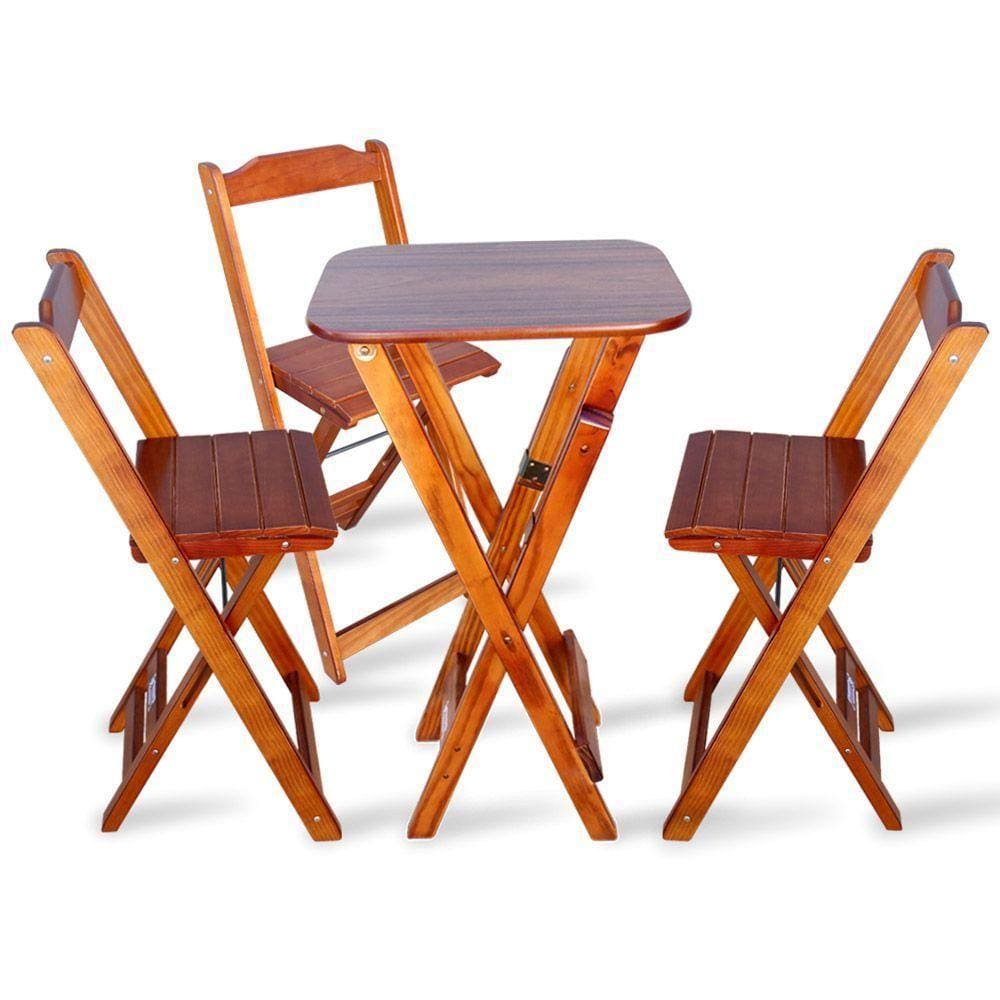 Jogo De Mesa Bistro Com 3 Banquetas Dobravel Imbuia