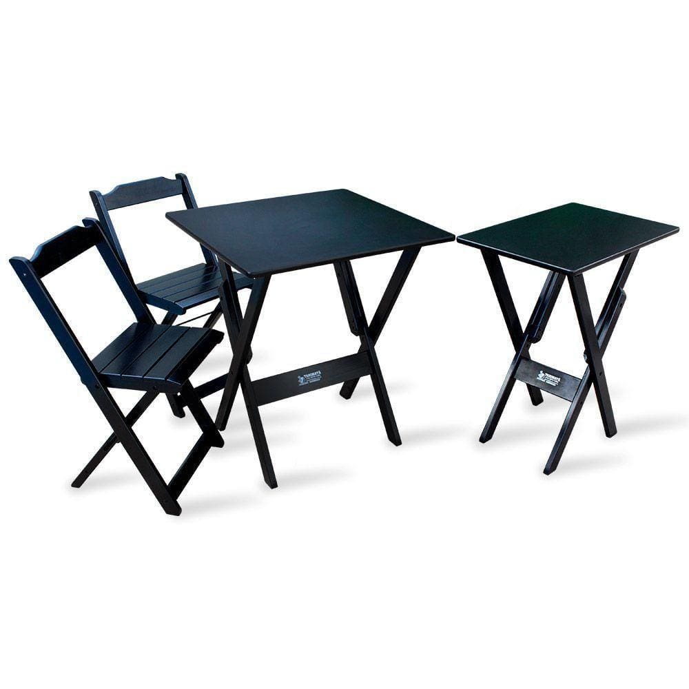 Jogo De Mesa 70x70 Com 2 Cadeiras E Mesa Aparador Preto