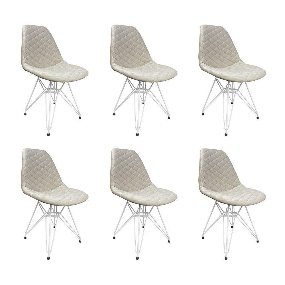 Kit 6 Cadeiras Jantar Estofadas Nude Eiffel Eames Base Ferro Branco - Cor: Nude