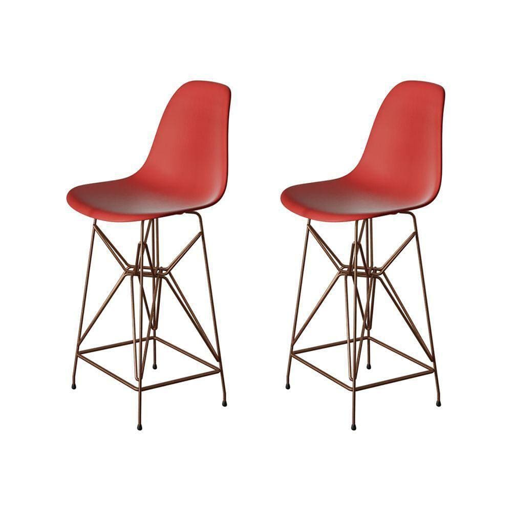 Kit 2 Banquetas Bistrô Alta Eames Vermelha Base Ferro Cobre - Cor: Vermelho