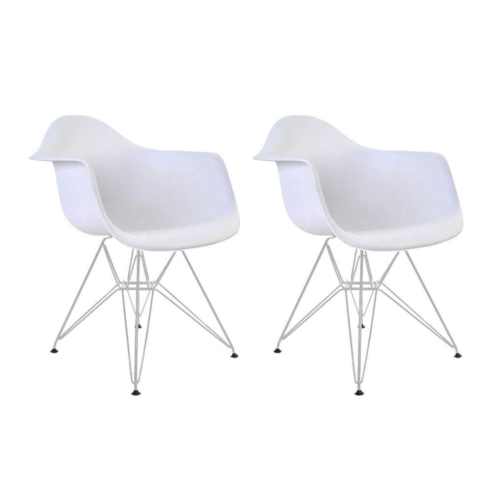 Kit 2 Poltronas Eames Eiffel Branca Com Braço Daw Ferro Branco - Cor: Branco