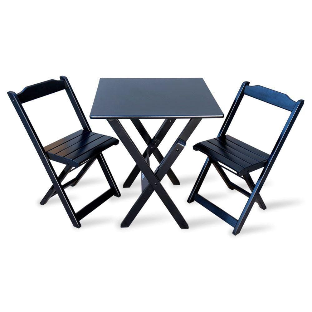 Conjunto Com Jogo De Mesa Dobravel 70x70 Com 2 Cadeiras Preto Tarimata Cor: Preto