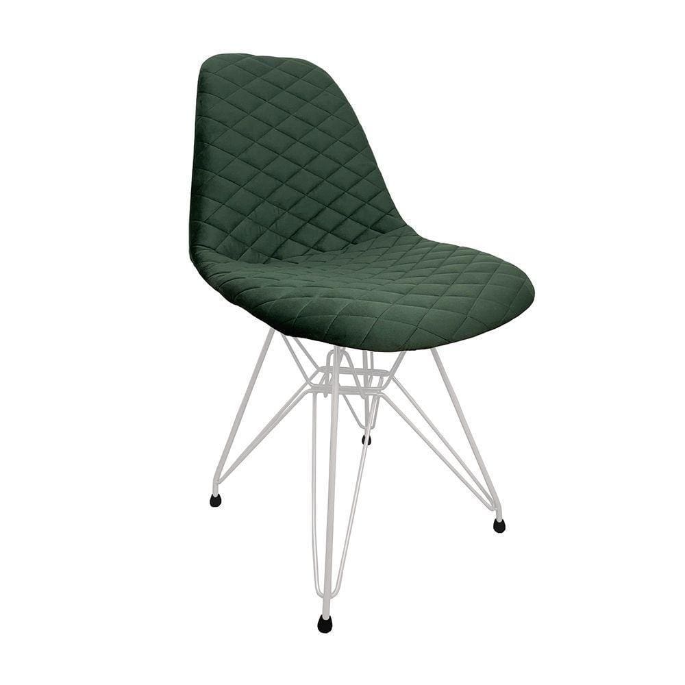 Cadeira Jantar Estofada Verde Eiffel Base Ferro Branco Cor: Verde