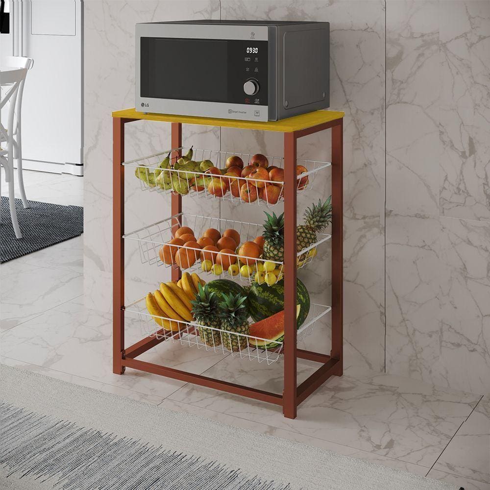 Fruteira Com Suporte Para Micro-Ondas Barcelona Aço Cobre Cesto Branco Tampo Amêndoa Cor: Branco