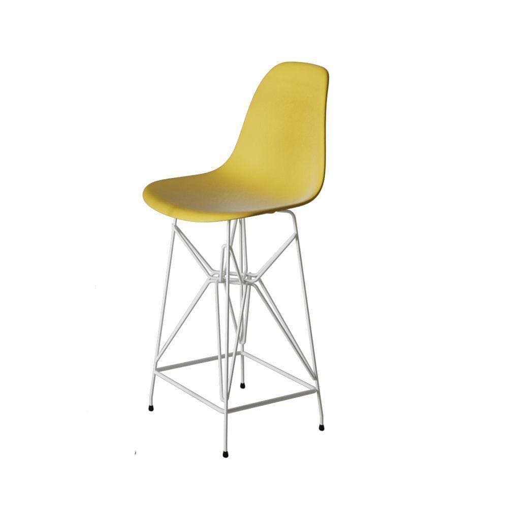Banqueta Bistrô Alta Eames Amarela Base Ferro Branco - Cor: Amarelo