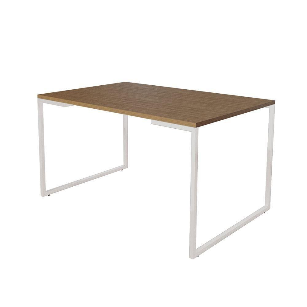 Mesa De Jantar Industrial Base Ferro Branco Tampo 137X90 Amêndoa Cor: Branco