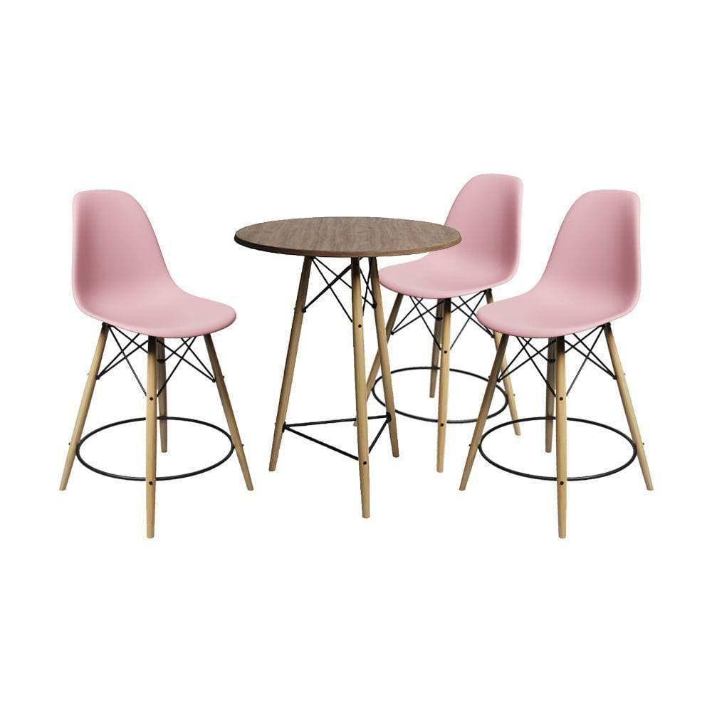 Conjunto Mesa Bistrô Eames Eiffel Amêndoa Com 3 Banquetas Rosas De Madeira - Cor: Marrom