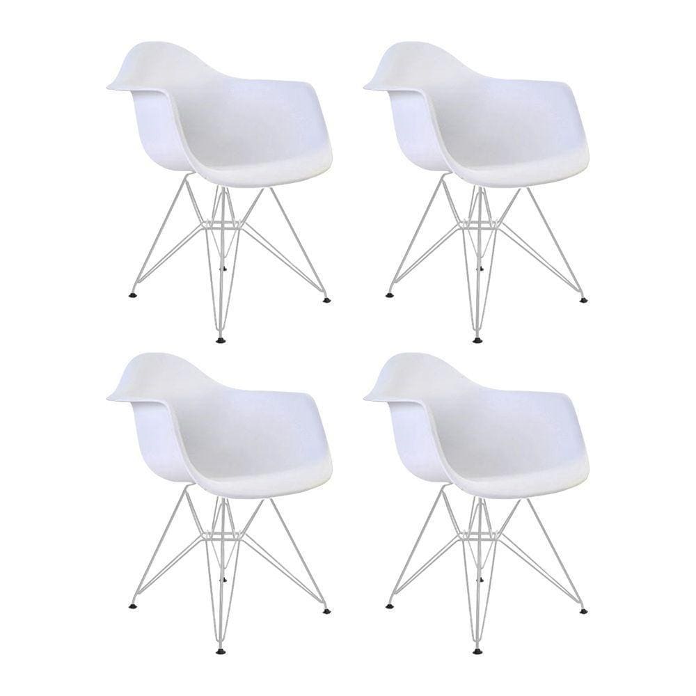 Kit 4 Poltronas Eames Eiffel Branca Com Braço Daw Ferro Branco - Cor: Branco