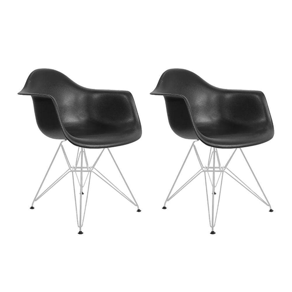 Kit 2 Poltronas Eames Eiffel Preta Com Braço Daw Ferro Branco - Cor: Branco