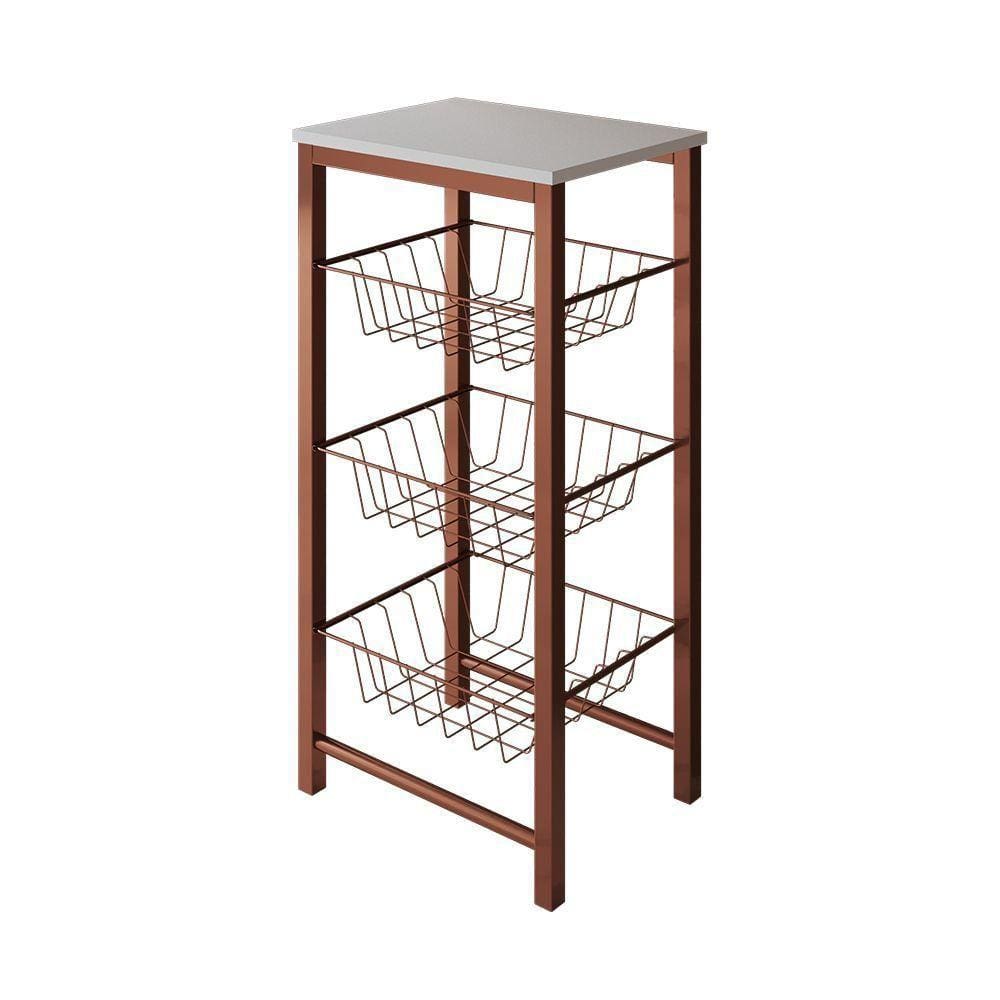 Fruteira De Chão Cozinha Montada Aço Cobre Tampo Branco Roma Cor: Branco
