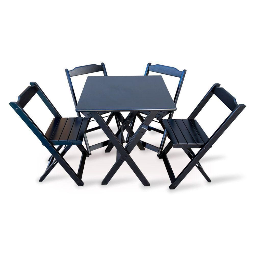 Jogo De Mesa 4 Cadeiras 60x60 Dobravel Preto
