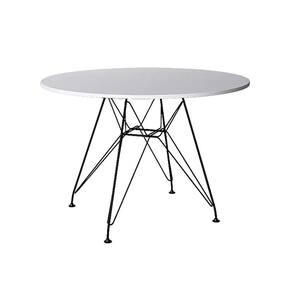 Mesa Ferro Preto Tampo Redondo Madeira Branco 110Cm