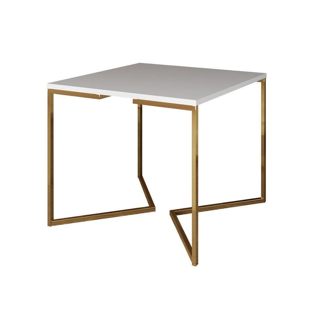 Mesa De Jantar Industrial Redonda Branca 110Cm Base V Dourada Cor: Branco