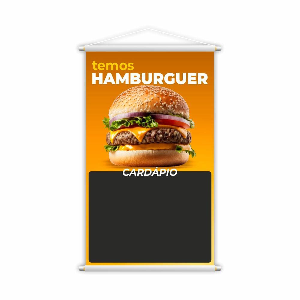 Banner Temos Hambúrguer Lanche Cardápio Fundo Preto Grande