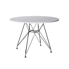 Mesa Ferro Preto Tampo Redondo Madeira Branco 110Cm Cor: Preto