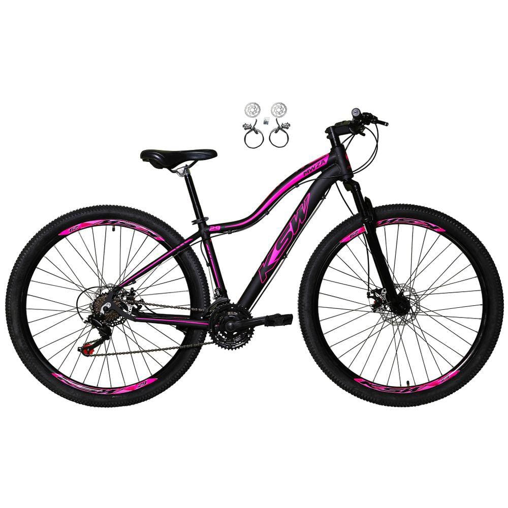Bicicleta Feminina Aro 29 Ksw Mwza 24v Freios Hidráulicos Garfo Suspensão Mtb - Preto/Rosa