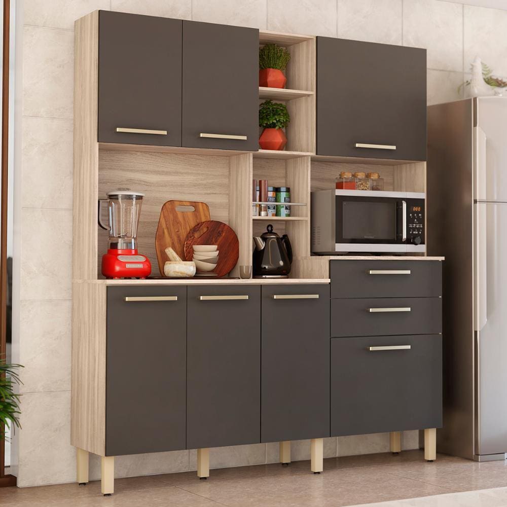 Armário Cozinha Compacta 7 Portas 2 Gavetas 4 Nichos 1 espaço Forno Encanto