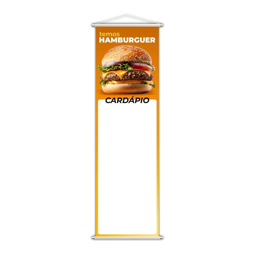 Banner Temos Hambúrguer Cardápio Fundo Branco 100x30cm