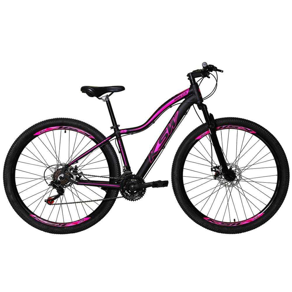 Bicicleta Feminina Aro 29 Ksw Mwza Alumínio 24v Câmbios Shimano Garfo Suspensão - Preto/Rosa