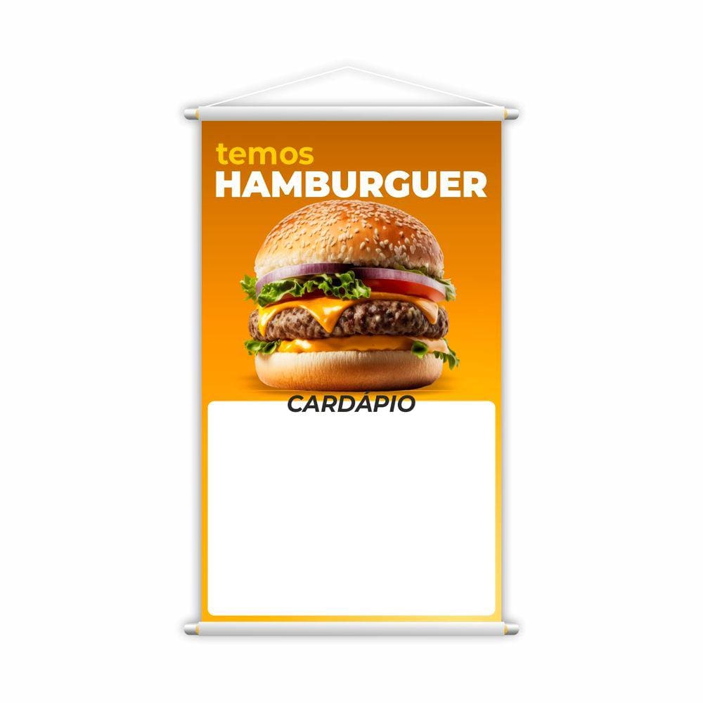 Banner Temos Hambúrguer Lanche Cardápio Fundo Branco 60x40cm