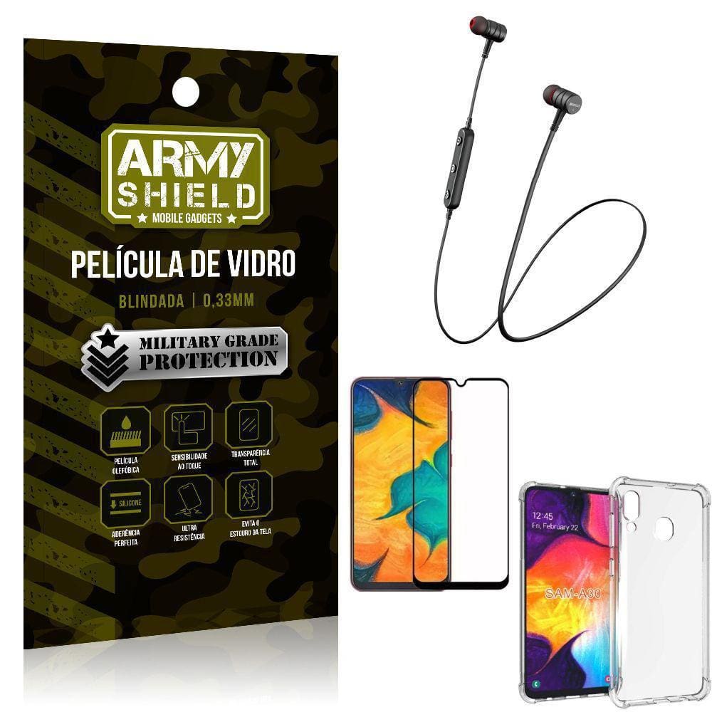 Fone Bluetooth Hs615+Capa Anti Shock+Película 3D Samsung A30