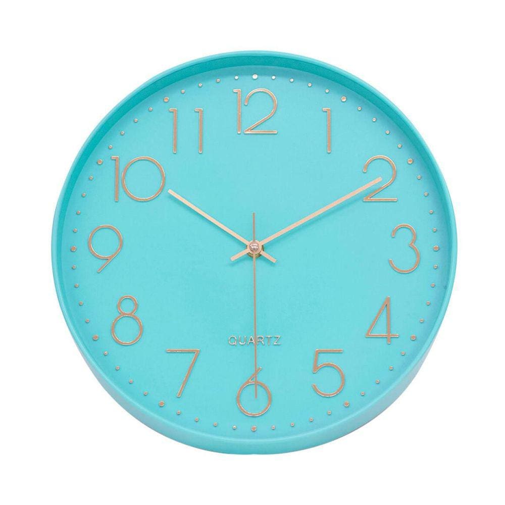 Relógio De Parede Verde Turquesa Com Números Em Cobre 30Cm