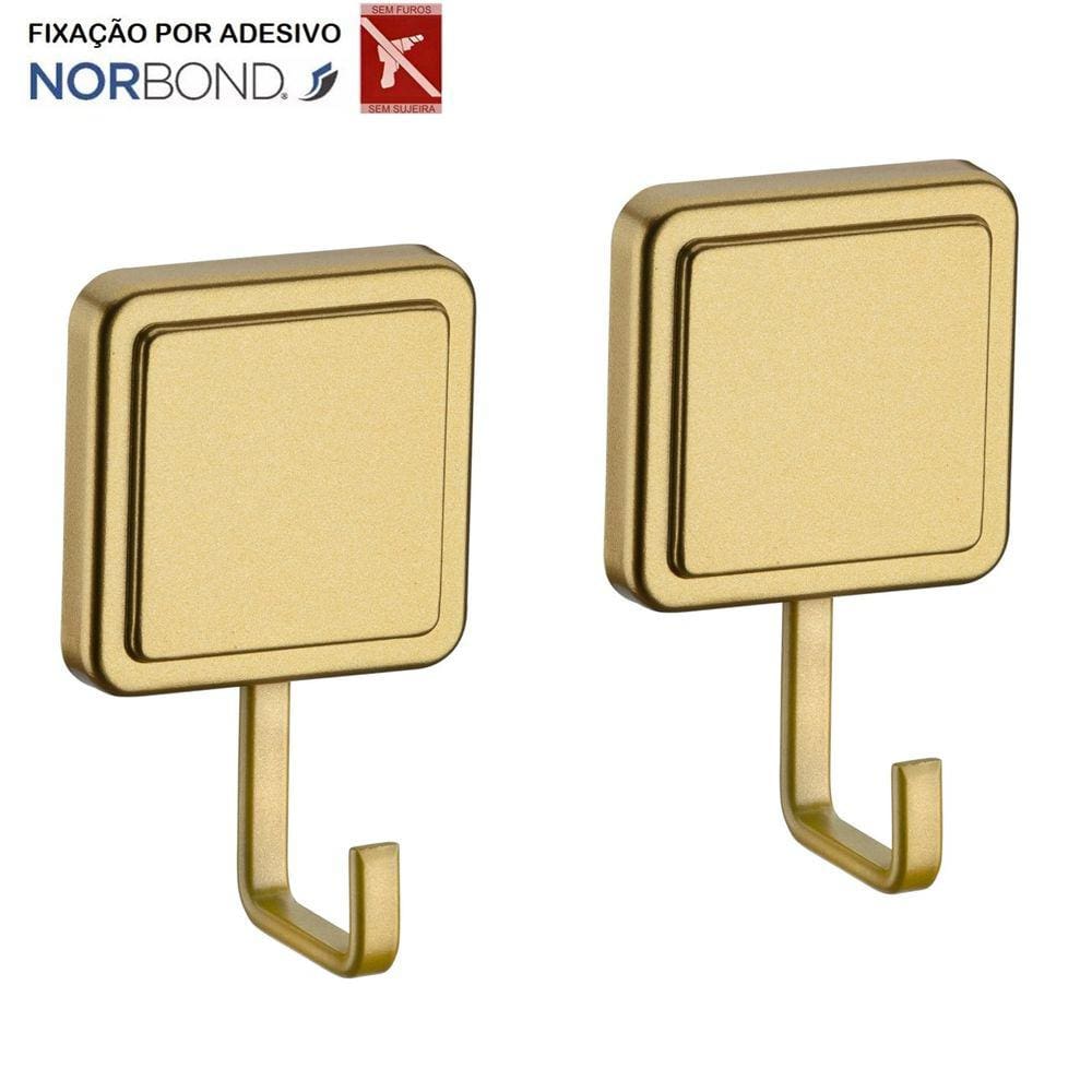 Kit 2 Cabide Gancho Multiuso Para Toalha Objetos Banheiro Adesivo Dupla Face Dourado - Future