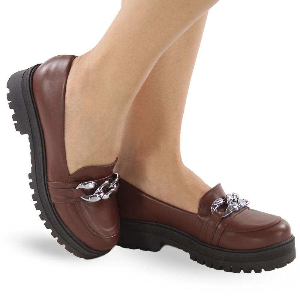 Sapato Mocassim Modarpe Tratorado Corrente Feminino MC04