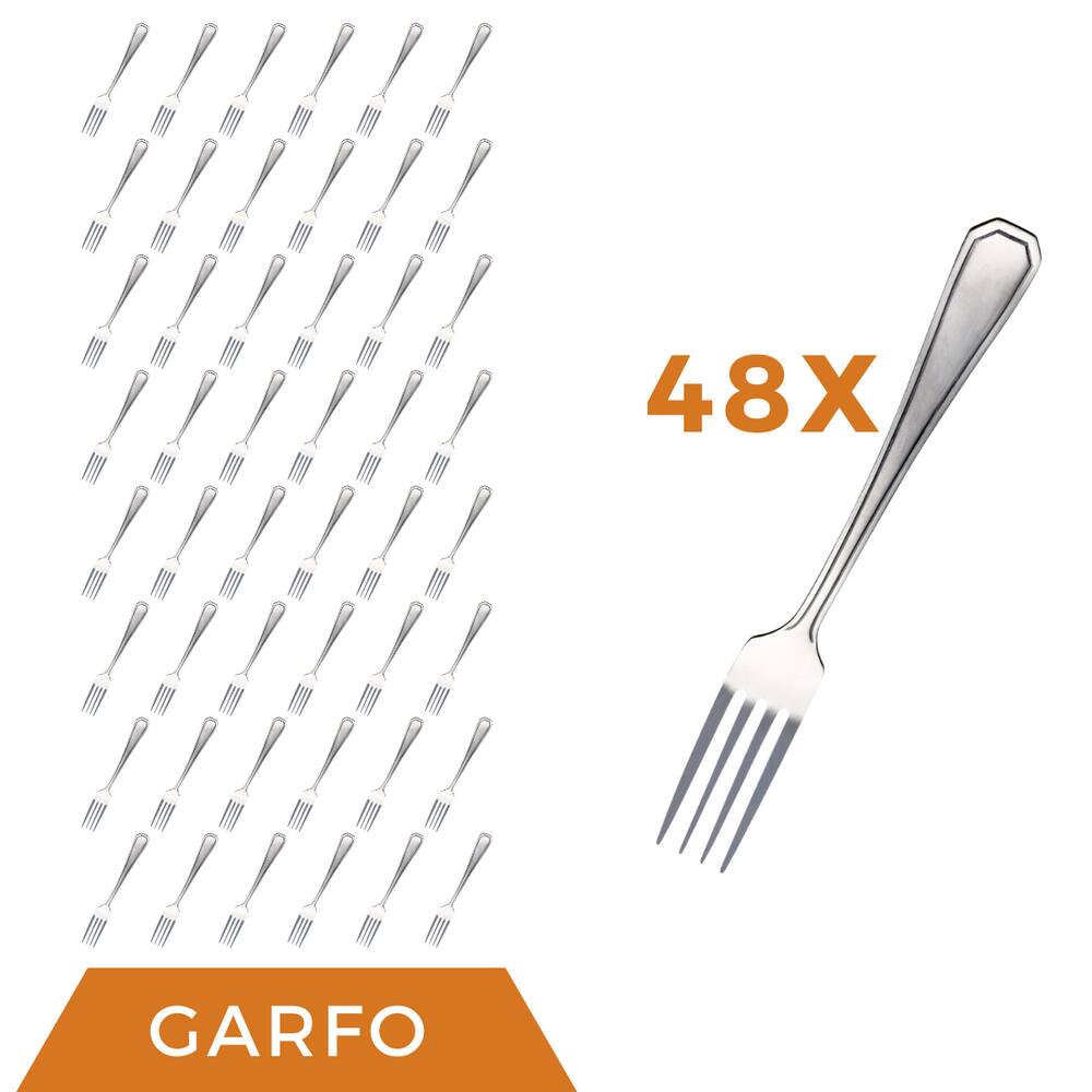 Jogo Restaurante 48 Pçs Garfo Inox Reforçada Casa / Bar