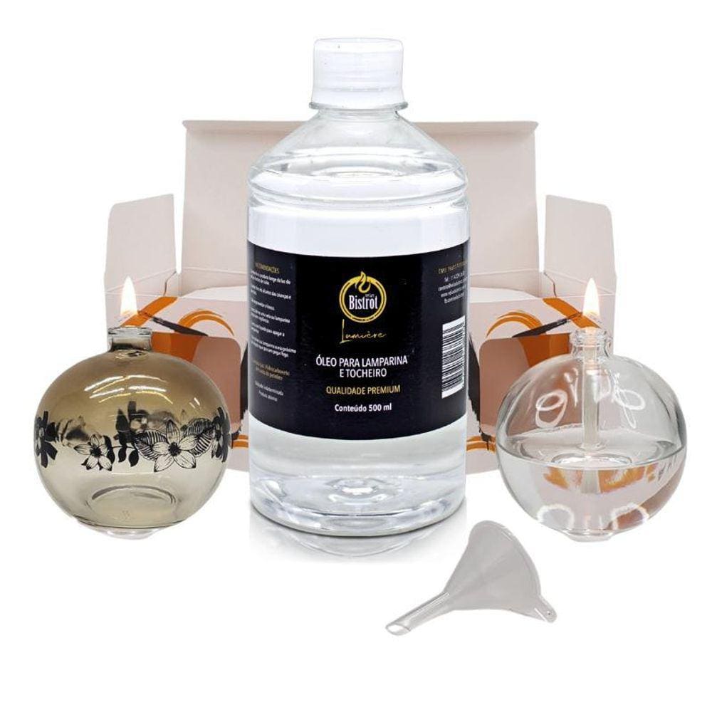 Lamparina Bola + Lamparina Sensações+500Ml Fluido Puro+Funil
