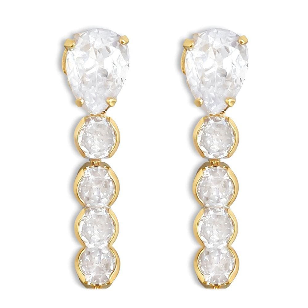 Brinco Gota e Zircônias Cristais Banhado a Ouro 18K Semijoia