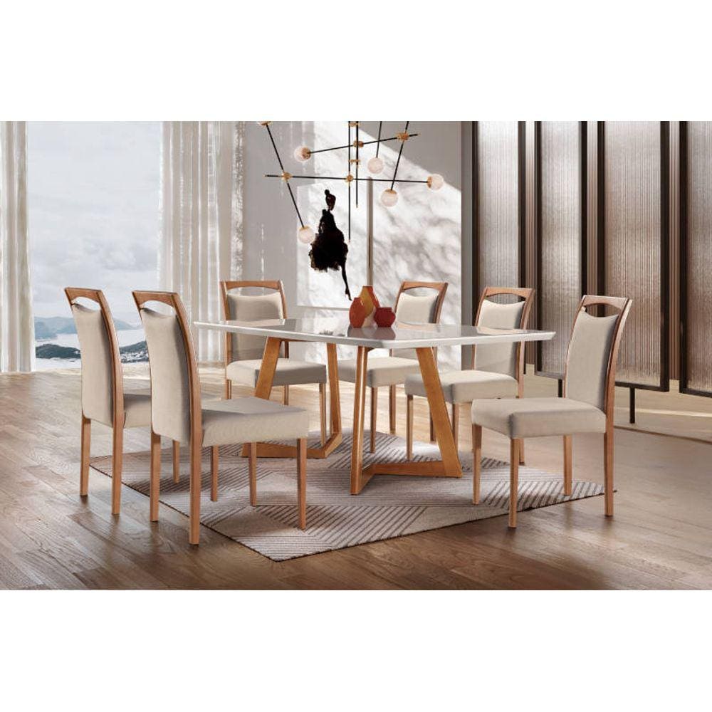Sala de Jantar Madeira Maciça com 6 Cadeiras 1,80x0,90m - Lívia - Espresso Móveis
