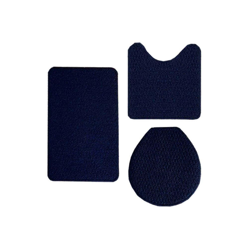 Kit 2 Jogo Tapete Para Banheiro Relevo 3 Peças Azul Marinho