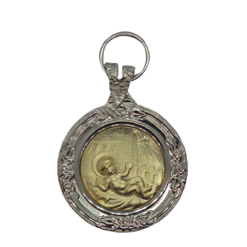 Medalhão De Berço Anjo Da Guarda Jesus Prateado/Dourado