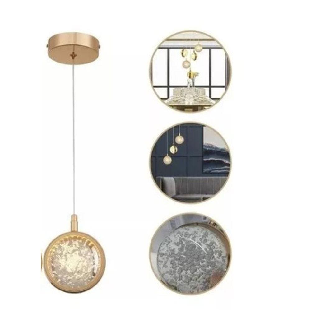 Pendente Moderno Saturno Dourado Cristal Cabeceira Sala Quarto Luminária DCD02161