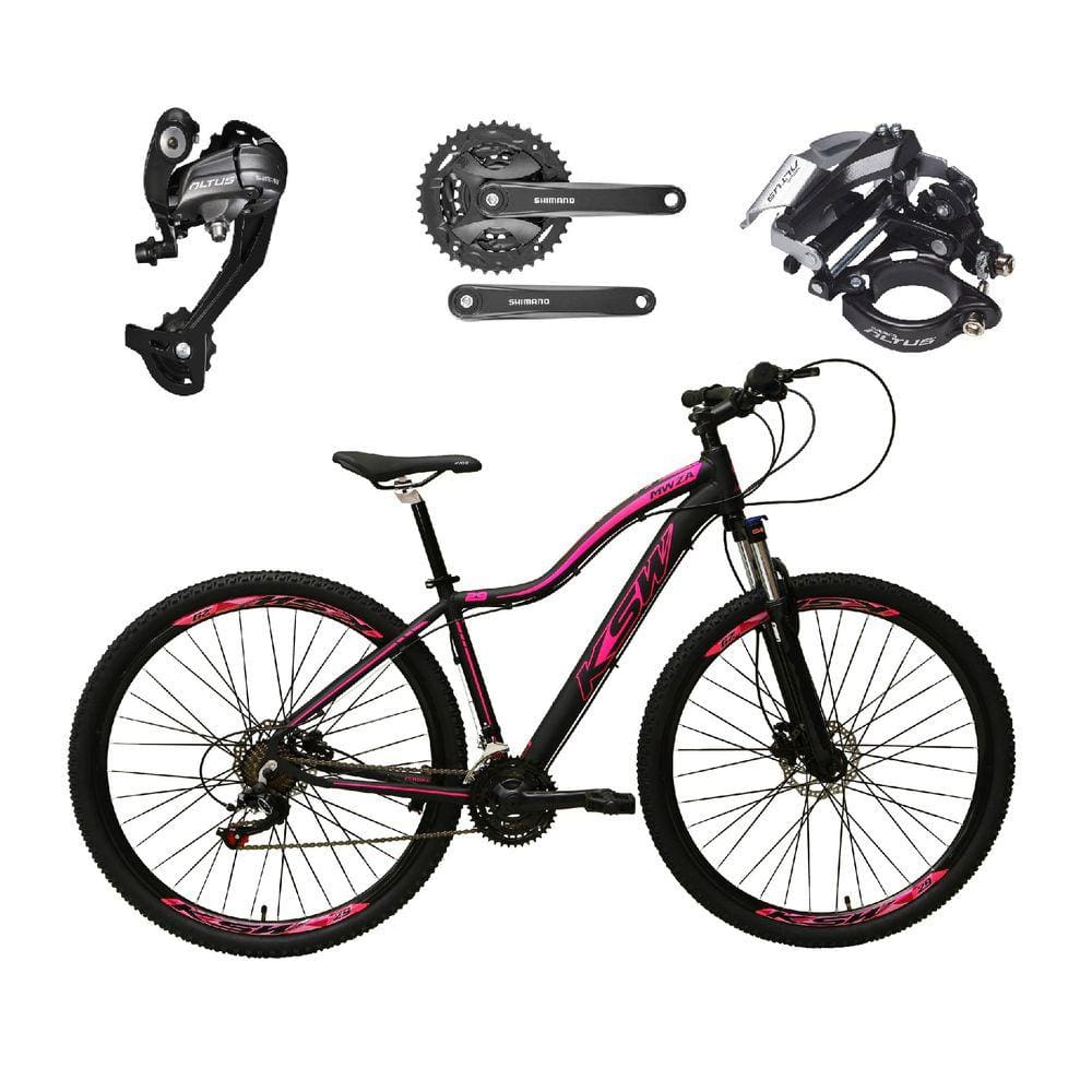 Bicicleta Feminina aro 29 Ksw Mwza 27v Câmbios Shimano Altus Freios Hidráulicos - Preto/Rosa