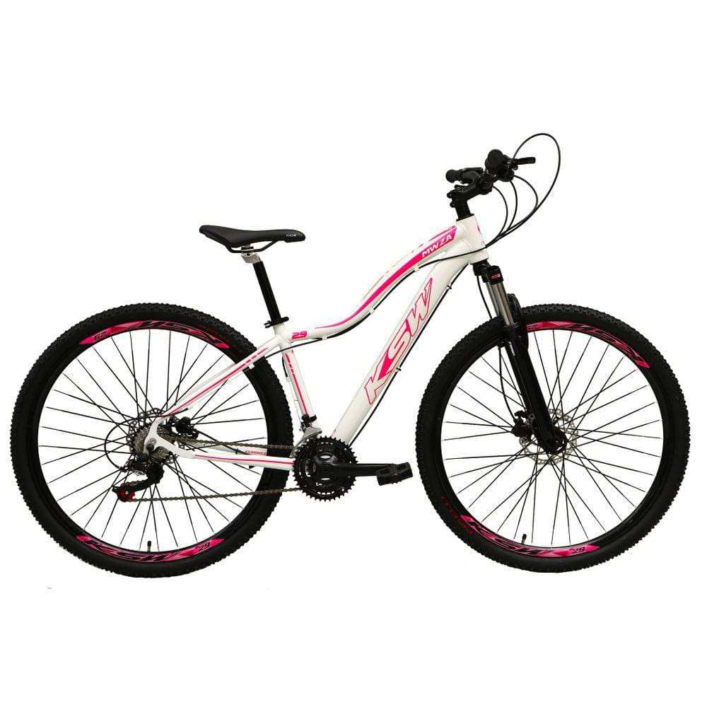 Bicicleta Feminina Aro 29 Ksw Mwza 27v Freio Hidráulico K7 Garfo com Trava - Branco/Rosa
