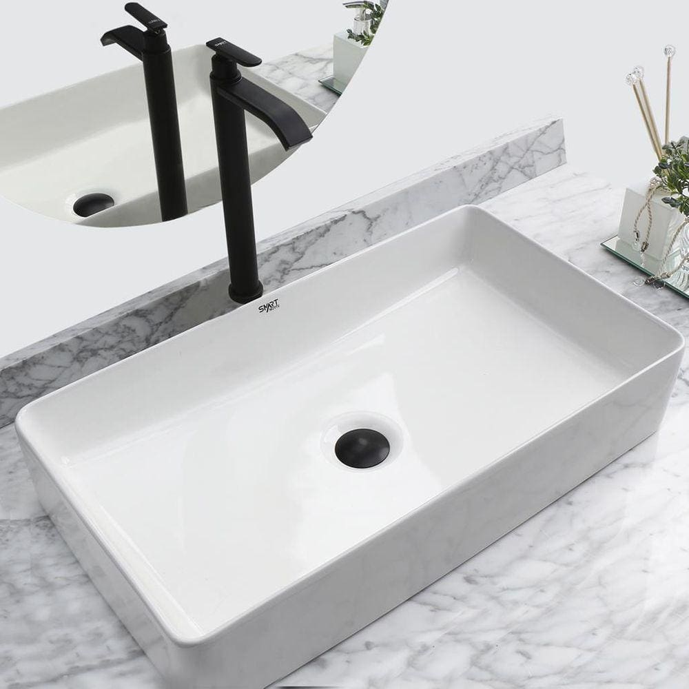 Kit Cuba Pia Louça Cerâmica Banheiro C/ Torn e Vál Preta S21