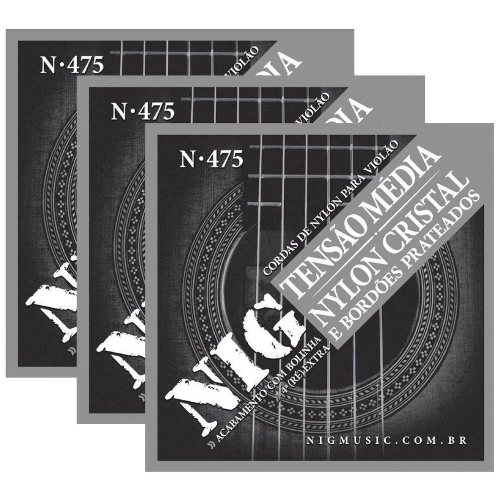 Kit 3 Encordoamentos Violão Nylon Nig Tensão Media N475