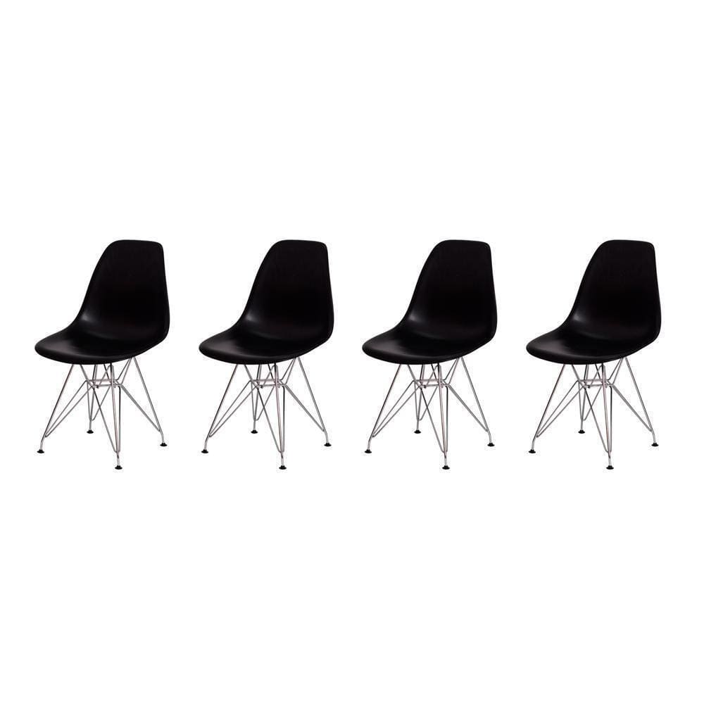 Kit 4 Cadeiras Eiffel Eames Preta Base Cromada Sala Cozinha