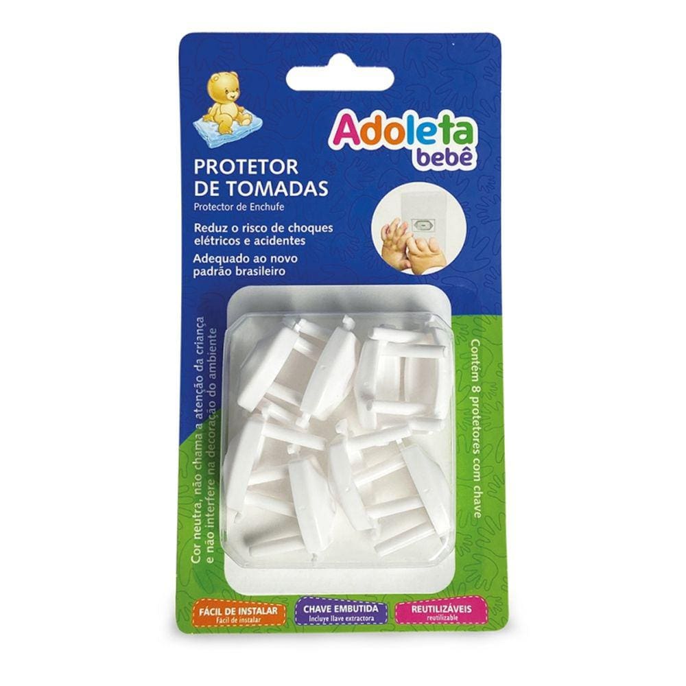 Kit com 8 Protetor de Tomada com Chave Infantil Proteção Casa - Adoleta Bebê