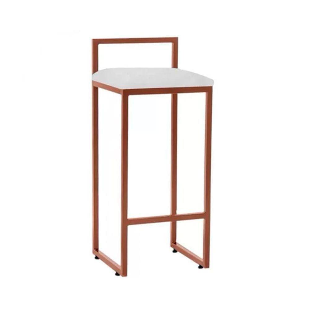 Banqueta Alta Industrial Em Aço Dori Cobre Assento Suede Branco - Preto