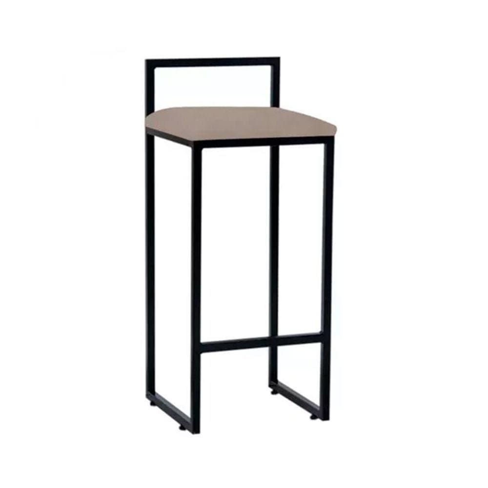 Banqueta Industrial Premium Bar Cozinha Bistrô Aço Dori Preta Assento Suede Bege - Preto