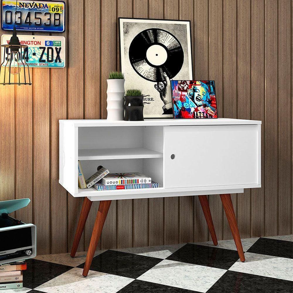 Bancada Rack Tv Até 40 Polegadas Retro 60 Branco Ac - Cor: Branco