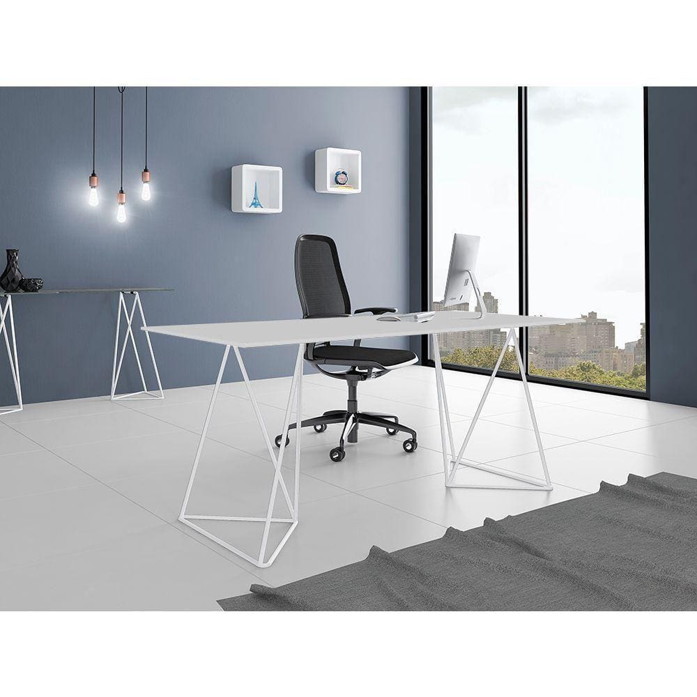 Escrivaninha Bela Vista Cavalete Tampo Branco Base Ferro Branco - Preto