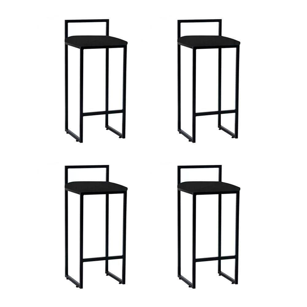 Kit 4 Banquetas Industrial Alta Bar Cozinha Bistrô Em Aço Dori Preta Assento Suede Preto - Preto