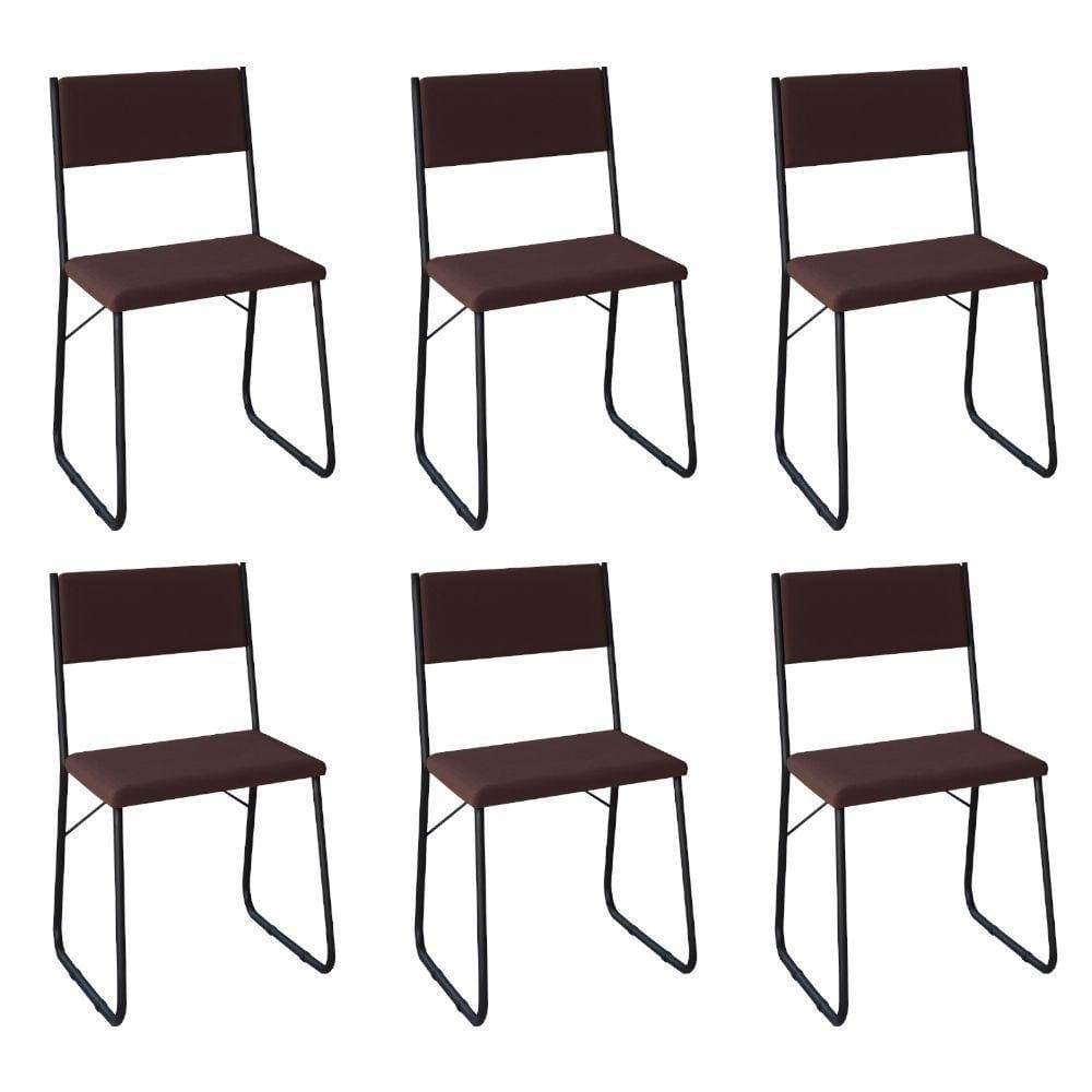 Kit 6 Cadeiras De Jantar Estofadas Angra - Marrom - Marrom